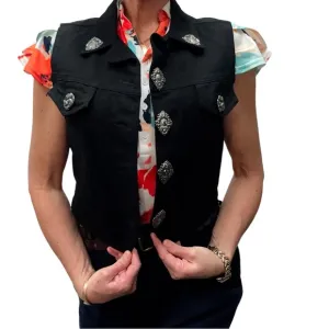 Vintage Watch LA Black Denim Festival Western Biker Y2K Vest with Silver Accents