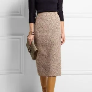 Vintage Womens 100% Wool Rust Midi Skirt with Front Slit Size 10