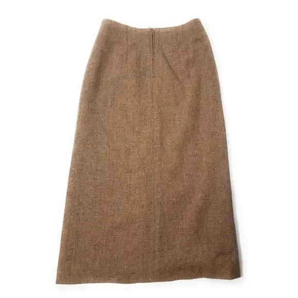 Vintage Womens 100% Wool Rust Midi Skirt with Front Slit Size 10