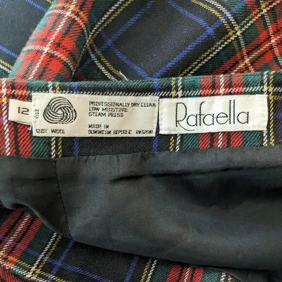 Vintage Wool Maxi Skirt Wrap Plaid Tartan Red Green Holiday Prep Classic USA 12