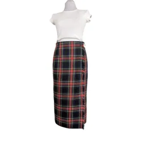 Vintage Wool Maxi Skirt Wrap Plaid Tartan Red Green Holiday Prep Classic USA 12