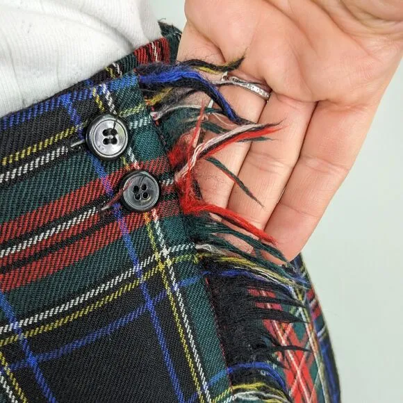 Vintage Wool Maxi Skirt Wrap Plaid Tartan Red Green Holiday Prep Classic USA 12