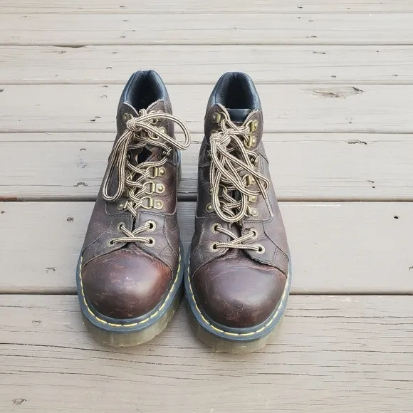 Vintage Y2K Dr Martens 11303 Brown Leather Lace-up Grunge Ankle Work Boots 11