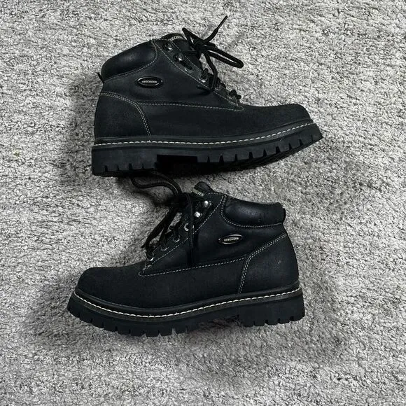 Vintage Y2K Skechers Boots Womens Chunky Work Ankle Bootie 2620 Black Leather