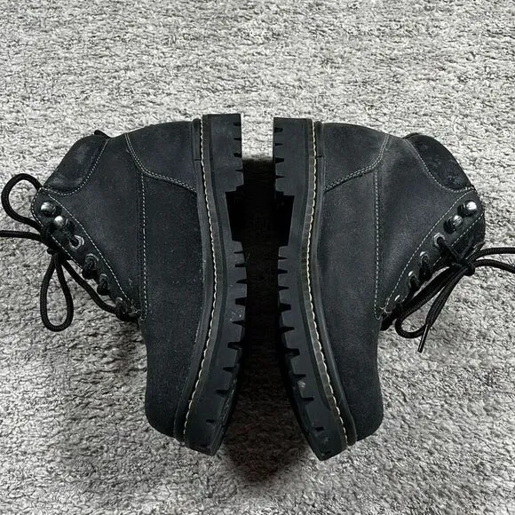 Vintage Y2K Skechers Boots Womens Chunky Work Ankle Bootie 2620 Black Leather