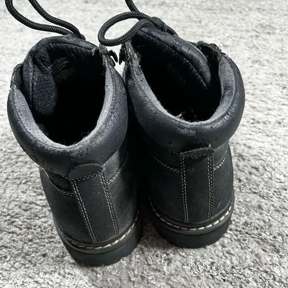 Vintage Y2K Skechers Boots Womens Chunky Work Ankle Bootie 2620 Black Leather