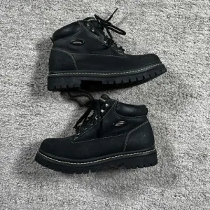 Vintage Y2K Skechers Boots Womens Chunky Work Ankle Bootie 2620 Black Leather