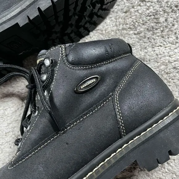 Vintage Y2K Skechers Boots Womens Chunky Work Ankle Bootie 2620 Black Leather