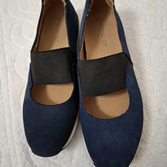 Vionic Cadee Blue Leather Slip On Mary Jane Comfort Shoes Size 8