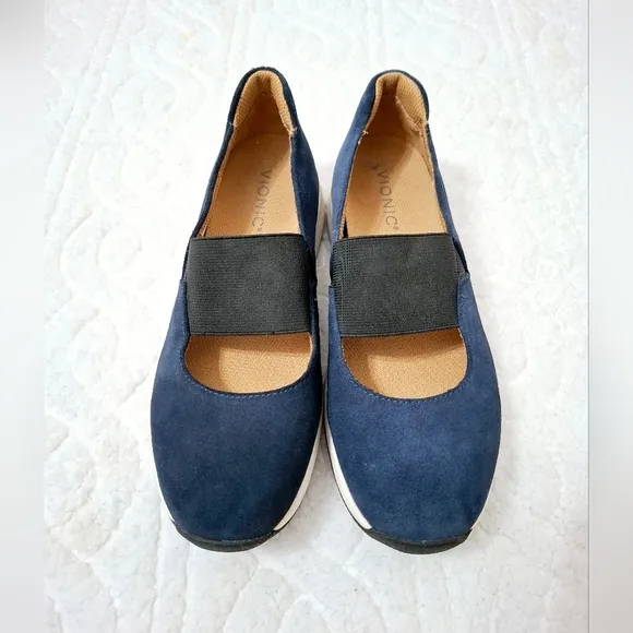 Vionic Cadee Blue Leather Slip On Mary Jane Comfort Shoes Size 8