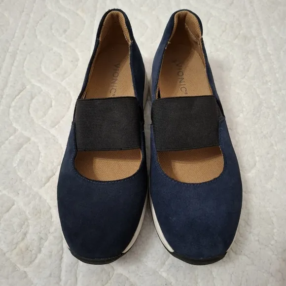 Vionic Cadee Blue Leather Slip On Mary Jane Comfort Shoes Size 8
