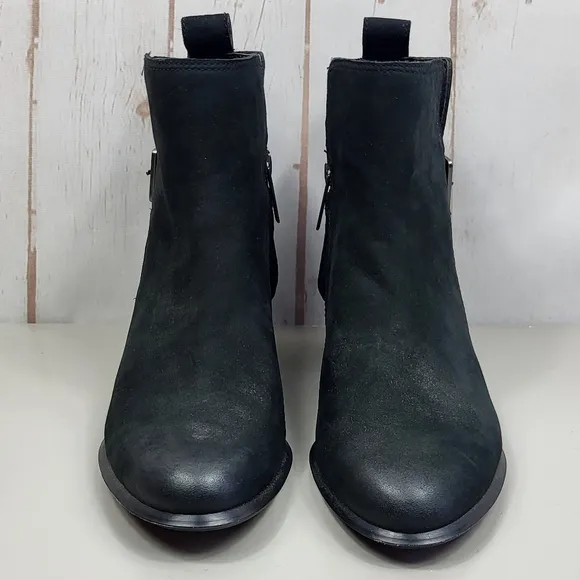 Vionic Sienna Nubuck Waterproof Leather Heeled Ankle Booties Black USA 6