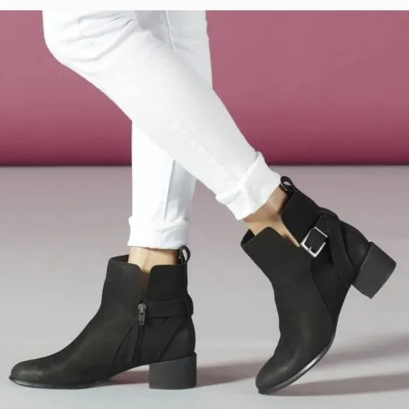 Vionic Sienna Nubuck Waterproof Leather Heeled Ankle Booties Black USA 6