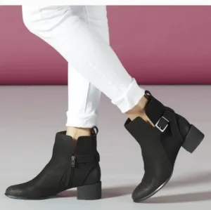 Vionic Sienna Nubuck Waterproof Leather Heeled Ankle Booties Black USA 6