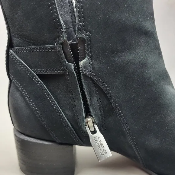 Vionic Sienna Nubuck Waterproof Leather Heeled Ankle Booties Black USA 6
