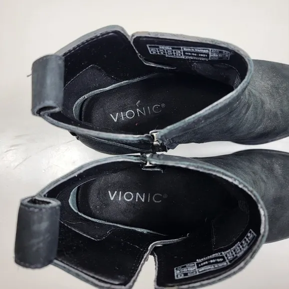 Vionic Sienna Nubuck Waterproof Leather Heeled Ankle Booties Black USA 6