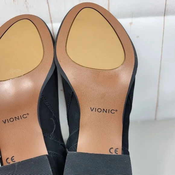Vionic Sienna Nubuck Waterproof Leather Heeled Ankle Booties Black USA 6