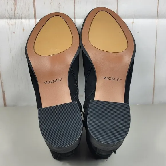 Vionic Sienna Nubuck Waterproof Leather Heeled Ankle Booties Black USA 6