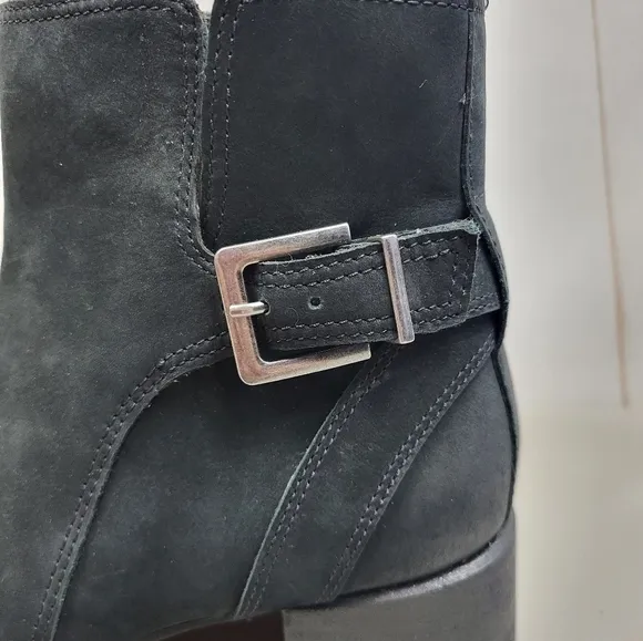 Vionic Sienna Nubuck Waterproof Leather Heeled Ankle Booties Black USA 6