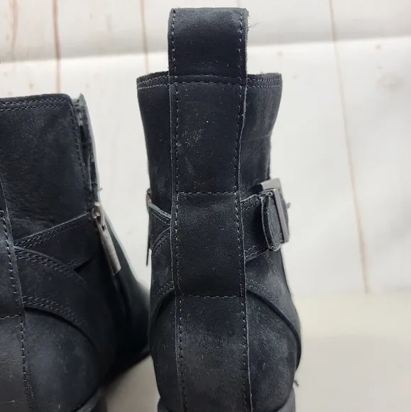 Vionic Sienna Nubuck Waterproof Leather Heeled Ankle Booties Black USA 6