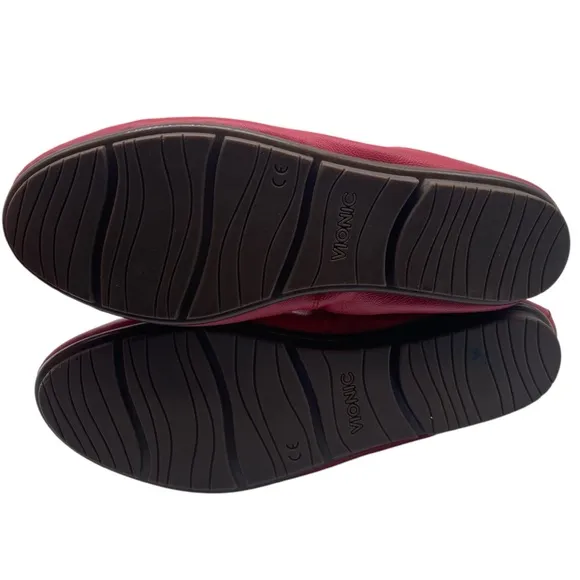 Vionic Womens Shoes Geneva Flats Sz 7 Red Pink Leather Comfort Colorful Feminine