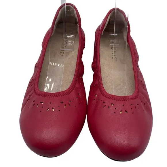 Vionic Womens Shoes Geneva Flats Sz 7 Red Pink Leather Comfort Colorful Feminine