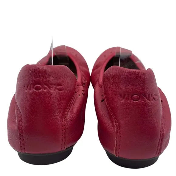 Vionic Womens Shoes Geneva Flats Sz 7 Red Pink Leather Comfort Colorful Feminine