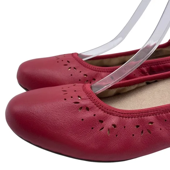 Vionic Womens Shoes Geneva Flats Sz 7 Red Pink Leather Comfort Colorful Feminine