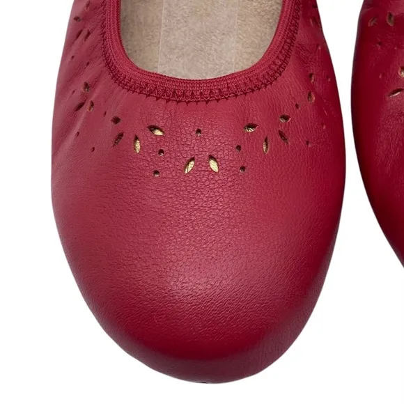 Vionic Womens Shoes Geneva Flats Sz 7 Red Pink Leather Comfort Colorful Feminine
