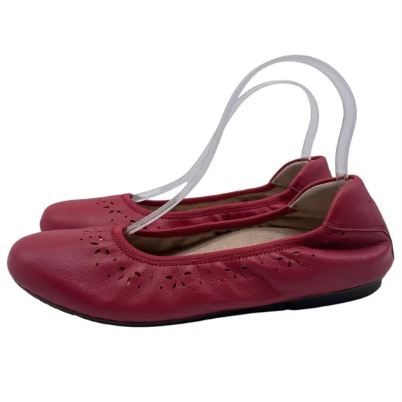 Vionic Womens Shoes Geneva Flats Sz 7 Red Pink Leather Comfort Colorful Feminine