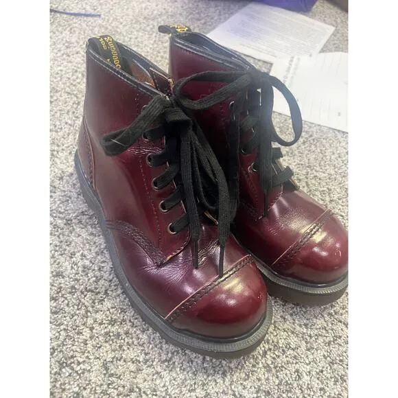 VNTG Dr. Martens Vegan Leather 1460 Lace-Up Boots, Cherry Red Women’s UK 4/US 6