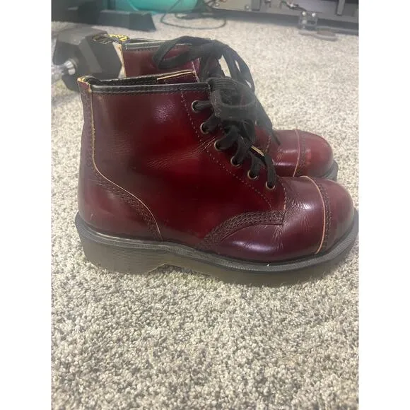 VNTG Dr. Martens Vegan Leather 1460 Lace-Up Boots, Cherry Red Women’s UK 4/US 6