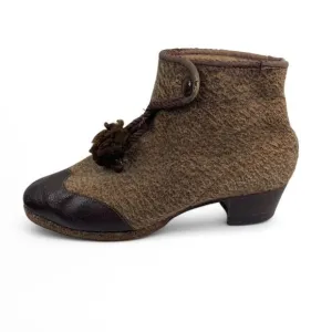VTG 30s Women Victorian Booties Boots Size 8 Brown Wool Leather Prairie Peasant