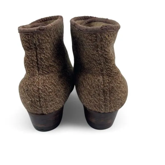 VTG 30s Women Victorian Booties Boots Size 8 Brown Wool Leather Prairie Peasant