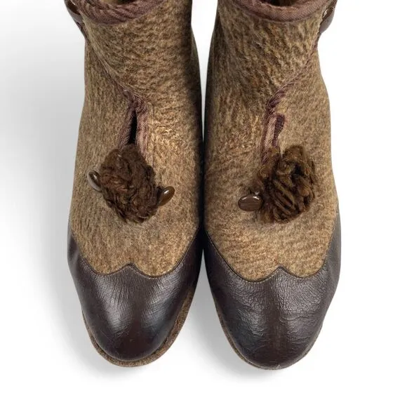 VTG 30s Women Victorian Booties Boots Size 8 Brown Wool Leather Prairie Peasant