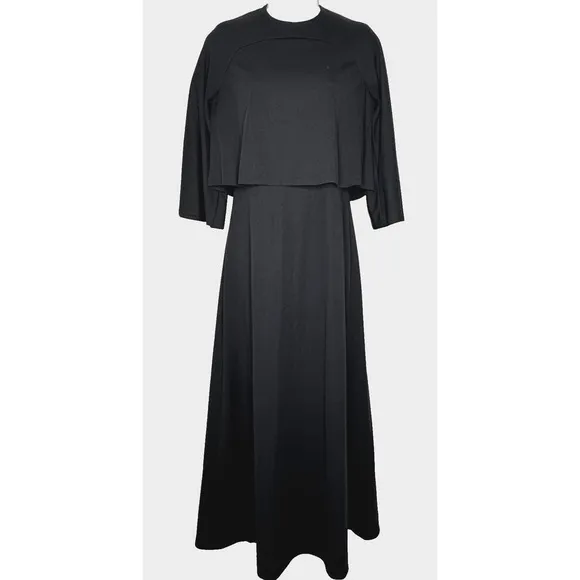 VTG 80s CM Courtney Womens Sz 7/8 Black Formal Maxi Cape Chiffon Dress Goth