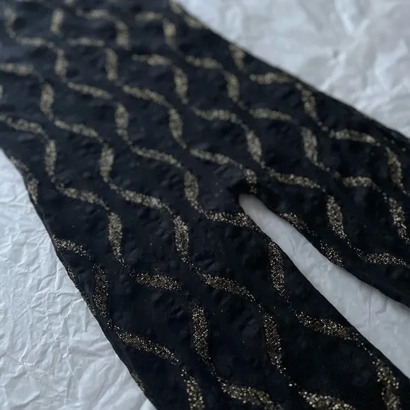 VTG 80s S sheer lace jumpsuit bodycon gold wavy lines disco small roller skating