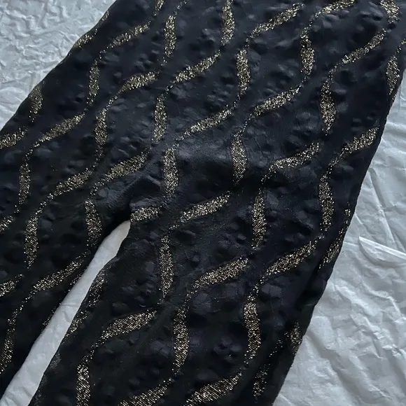 VTG 80s S sheer lace jumpsuit bodycon gold wavy lines disco small roller skating