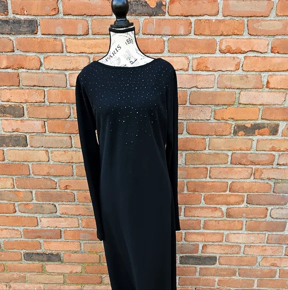 Vtg Jones New York Classic Black Embellished Back Cocktail Dress | Size 16