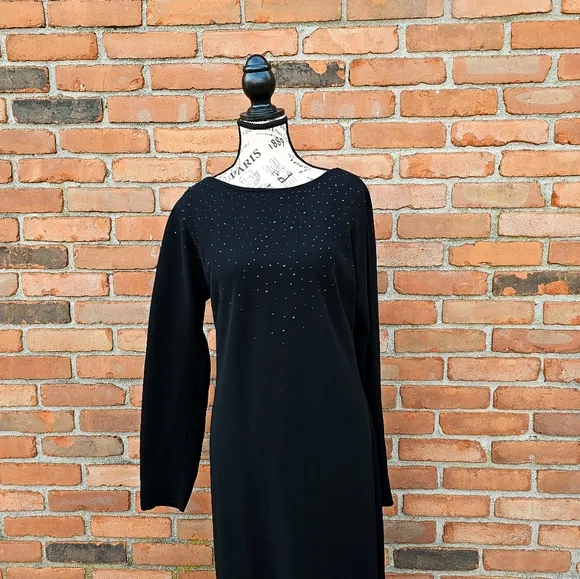 Vtg Jones New York Classic Black Embellished Back Cocktail Dress | Size 16