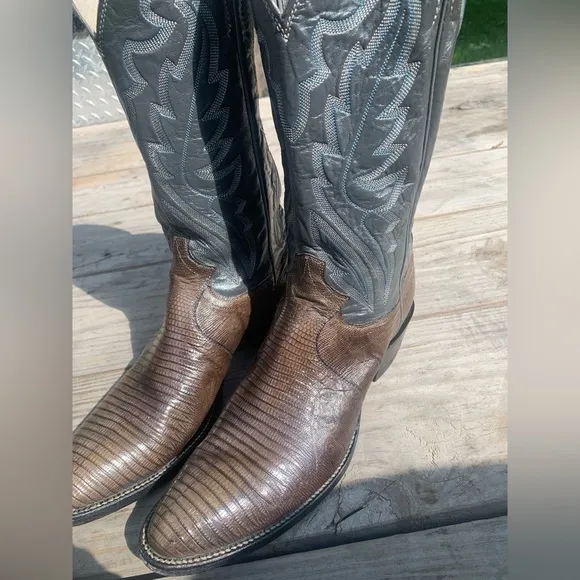 VTG Justin 8327 Grey Iguana Lizard  Grey Western Cowboy Boots Men's 9.5B 27498