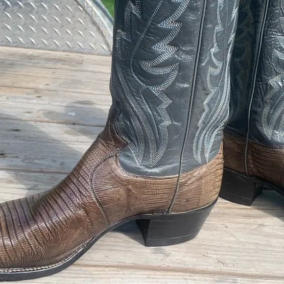 VTG Justin 8327 Grey Iguana Lizard  Grey Western Cowboy Boots Men's 9.5B 27498