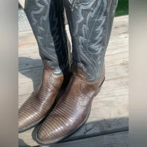 VTG Justin 8327 Grey Iguana Lizard  Grey Western Cowboy Boots Men's 9.5B 27498