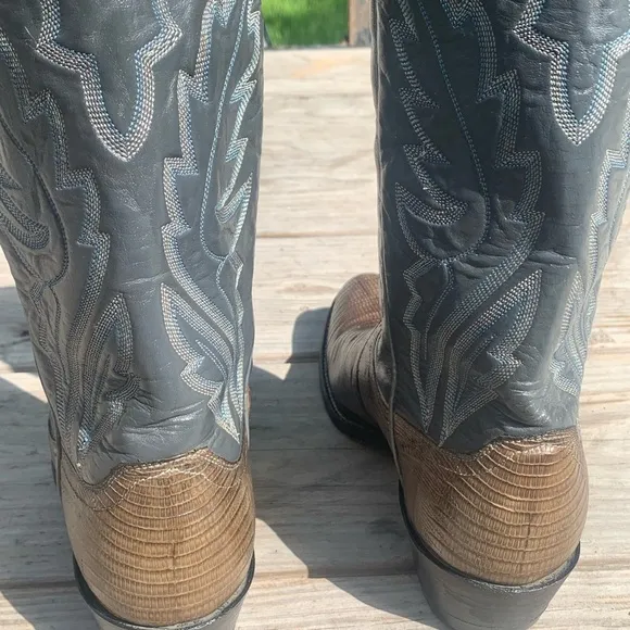 VTG Justin 8327 Grey Iguana Lizard  Grey Western Cowboy Boots Men's 9.5B 27498