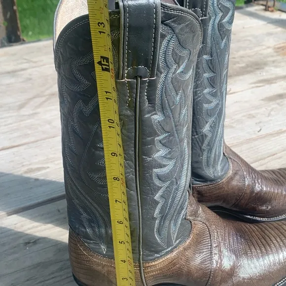 VTG Justin 8327 Grey Iguana Lizard  Grey Western Cowboy Boots Men's 9.5B 27498