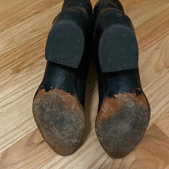 VTG Texas Western Black Leather Cowboy Work Boots Mens 10D Western pointed toe