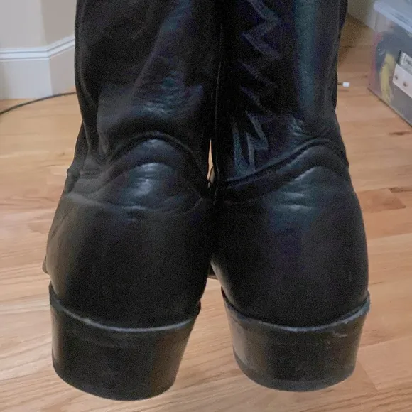VTG Texas Western Black Leather Cowboy Work Boots Mens 10D Western pointed toe