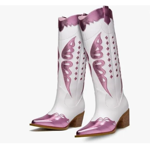 Western Pointed toe Metallic Mid-Calf Cowboy Boots