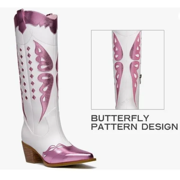 Western Pointed toe Metallic Mid-Calf Cowboy Boots