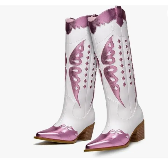 Western Pointed toe Metallic Mid-Calf Cowboy Boots